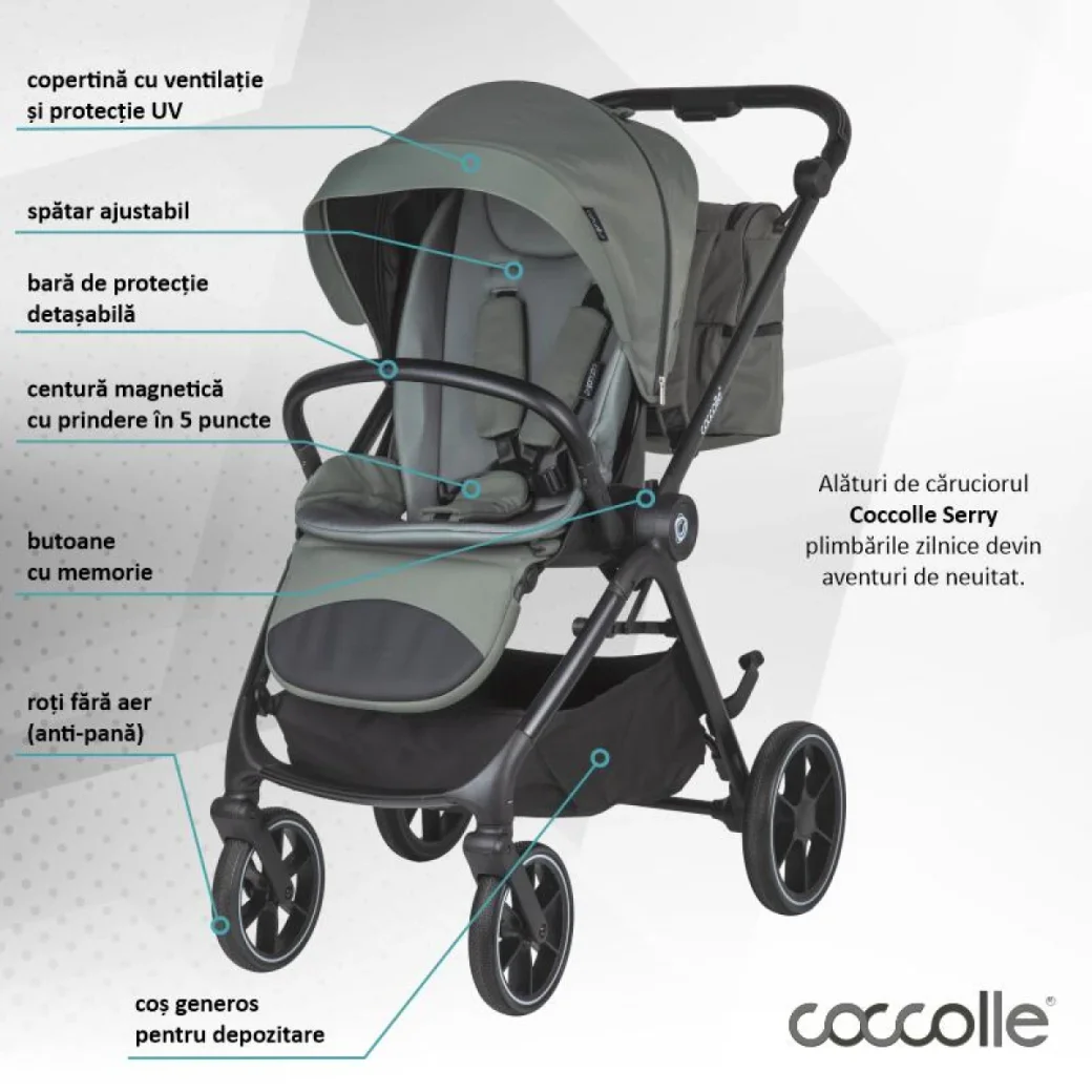 Коляска модульная 3в1 Coccolle Serry Moss green + автокресло iSize Coccolle Knox Greystone