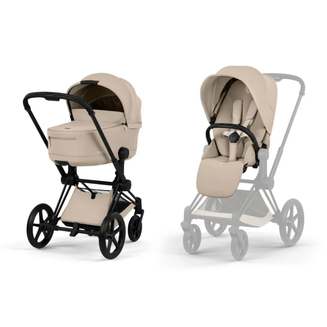 Carucior 2 in 1 Cybex Priam V colectia Platinum 2026 Cozy Beige cadru Matt Black