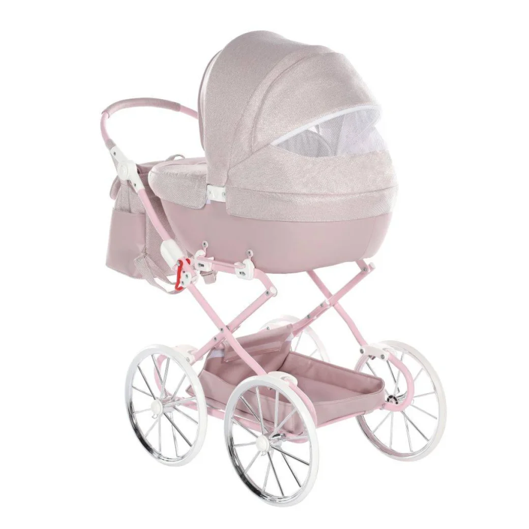 Cărucior pentru păpuși JUNAMA Dolce Mini 01 Roz/Argintiu