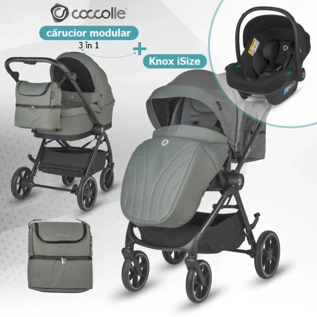 Коляска модульная 3в1 Coccolle Serry Moss green + автокресло iSize Coccolle Knox Greystone