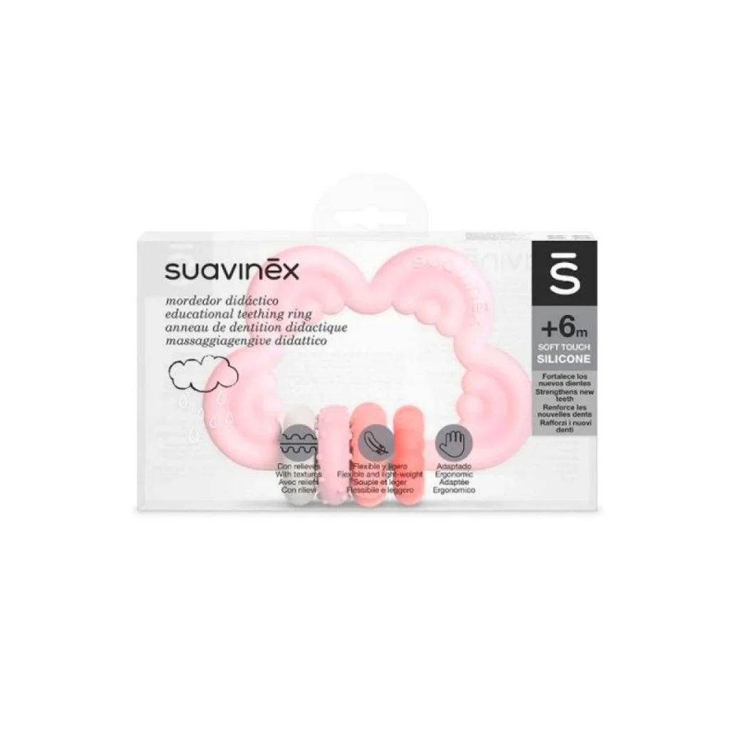 Suavinex Jucărie de dentiție din silicon cu zornăitoare STEP 3/roz (8426420079556)