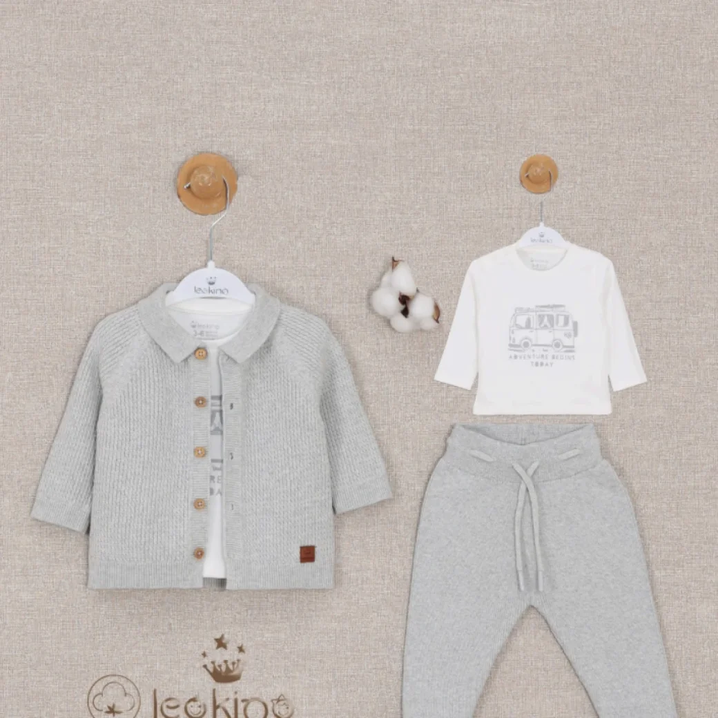 Leo King Baby Boy Set Of 3 Pieces - Grey 8009/2