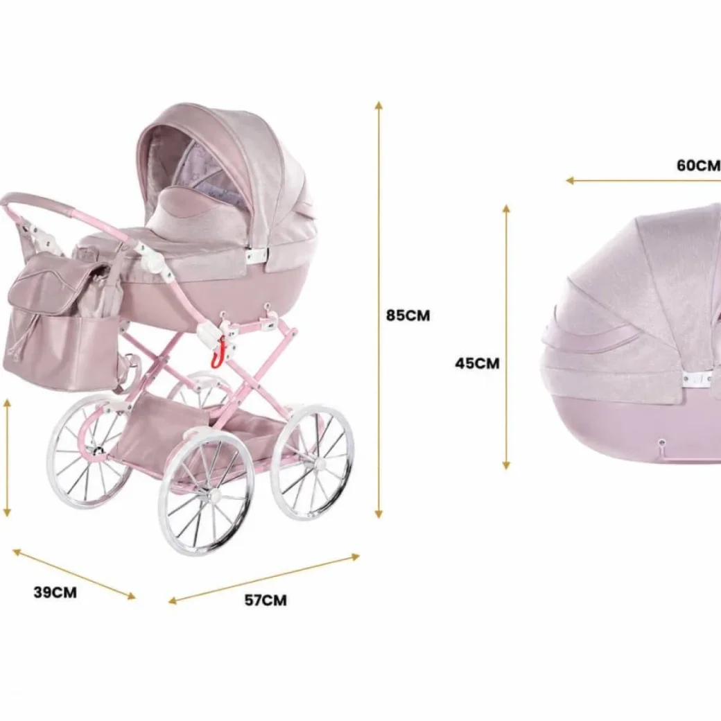 Cărucior pentru păpuși JUNAMA Dolce Mini 01 Roz/Argintiu