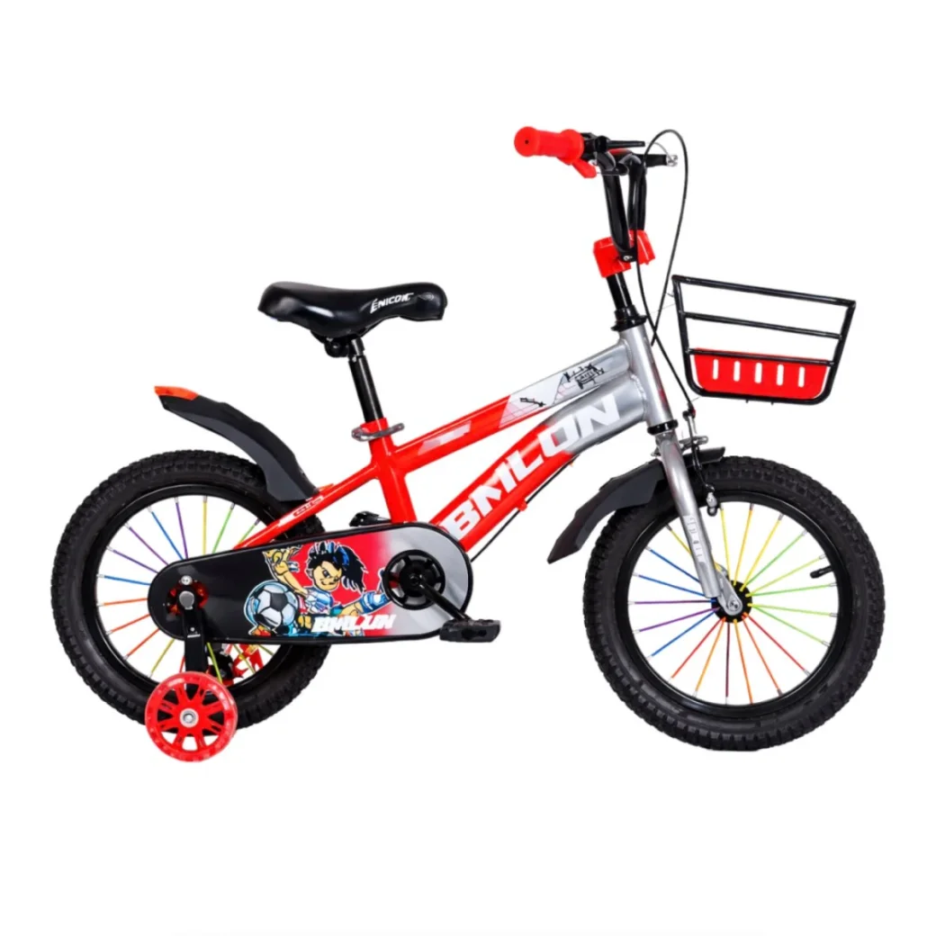 Bicicletă pentru copii cu două roți, roți ajutătoare și coș frontal (12–20")