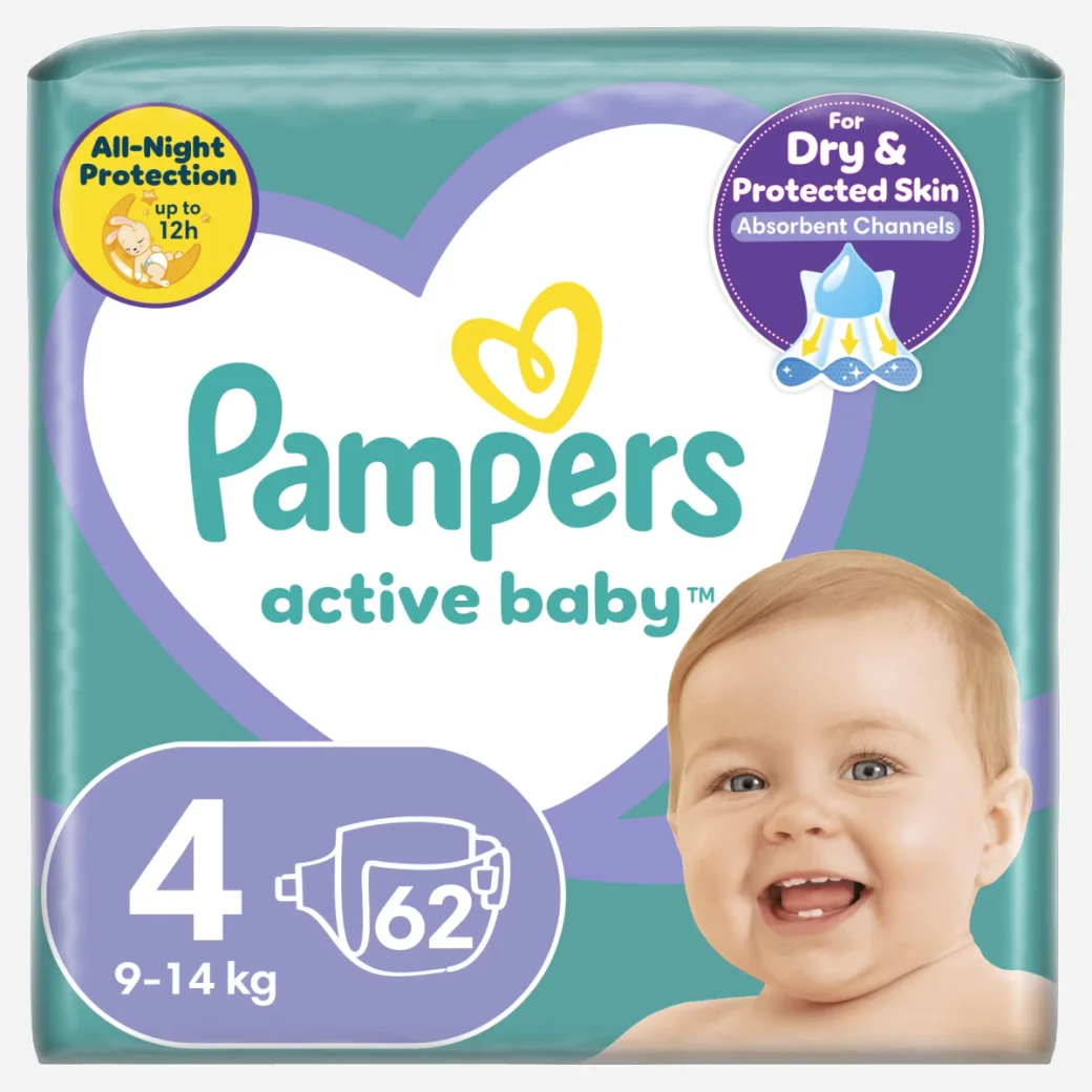 Pampers Jumbo Minus Maxi, Mărimea 4 (9–14 kg), 62 bucăți