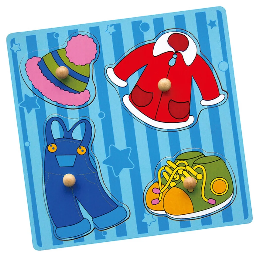 Puzzle din lemn cu buton „Haine”