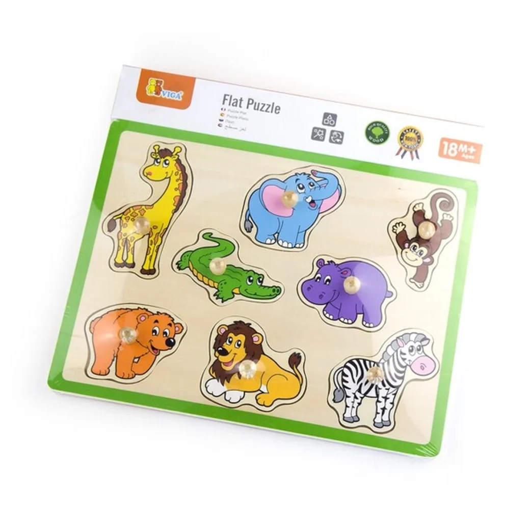 Puzzle din lemn cu buton „Animale sălbatice" 8 elem.
