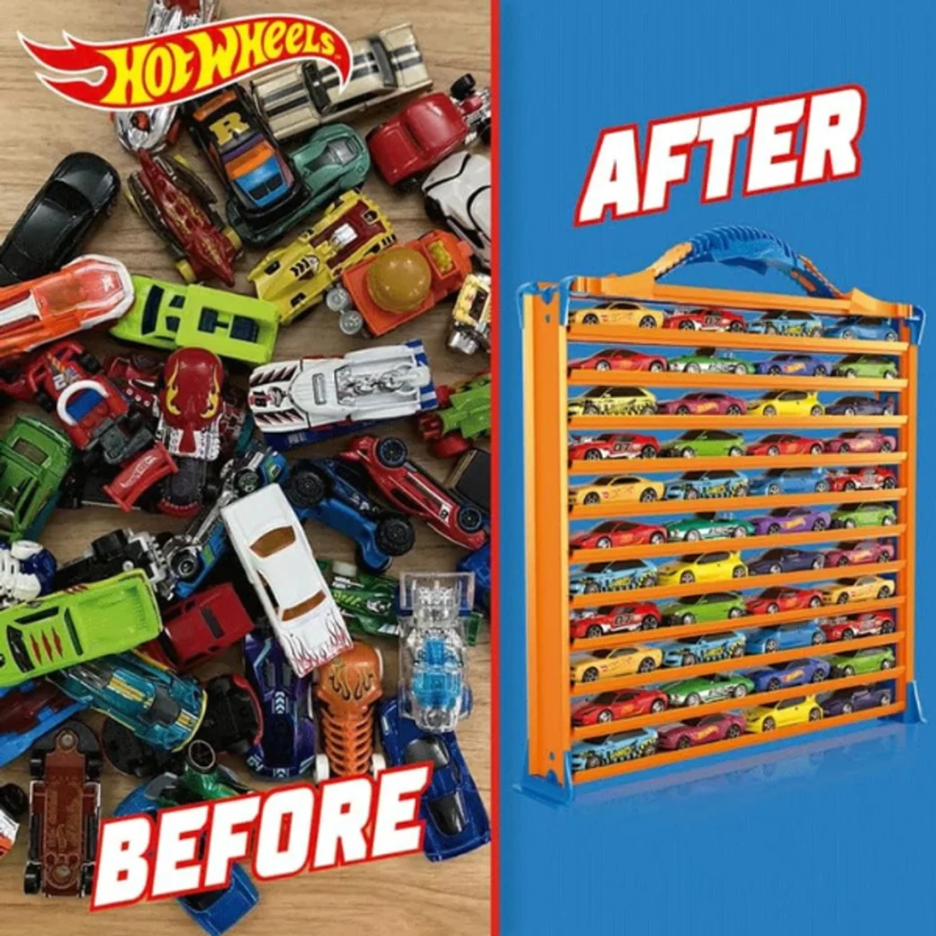 Hot Wheels Портативный гараж-кейс с дорожками для хранения 44 машинок
