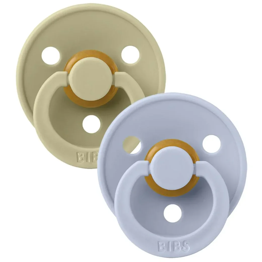 Набор из 2 круглых пустышек BIBS Colour Khaki/Dusty Blue (0-6 мес.) foto