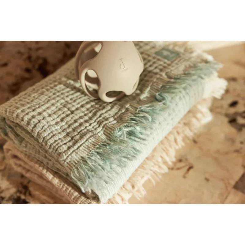 Плед муслиновый Jollein Fringe Stripe Sea Green GOTS, 75x100 см