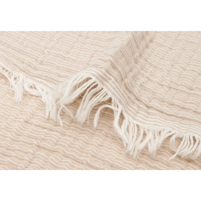 Paturica din muselina Jollein Fringe Stripe Biscuit GOTS, 120x120 cm