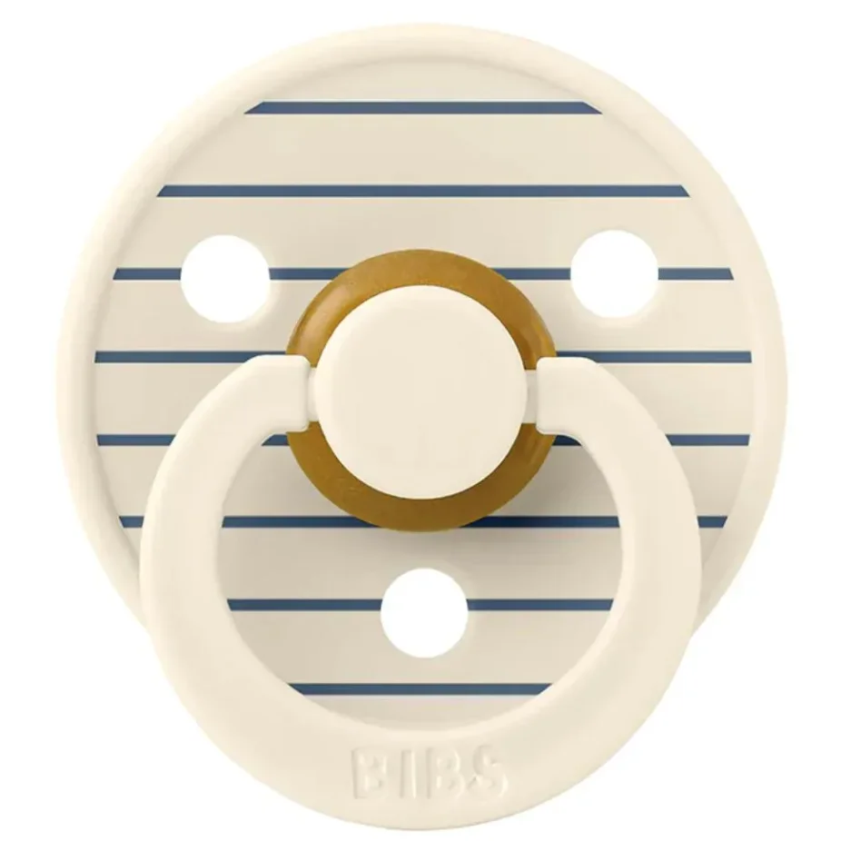 Набор из 2-х круглых латексных пустышек BIBS Studio Colour Pin - Ivory Steel Blue Mix (6-18 мес.) foto