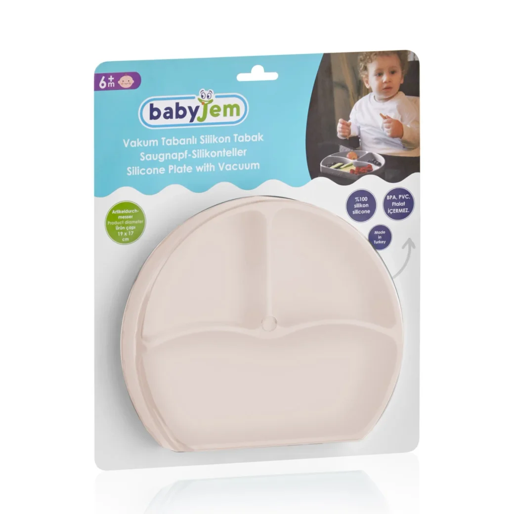 Farfurie din silicon cu 3 compartimente si ventuza BabyJem Ecru