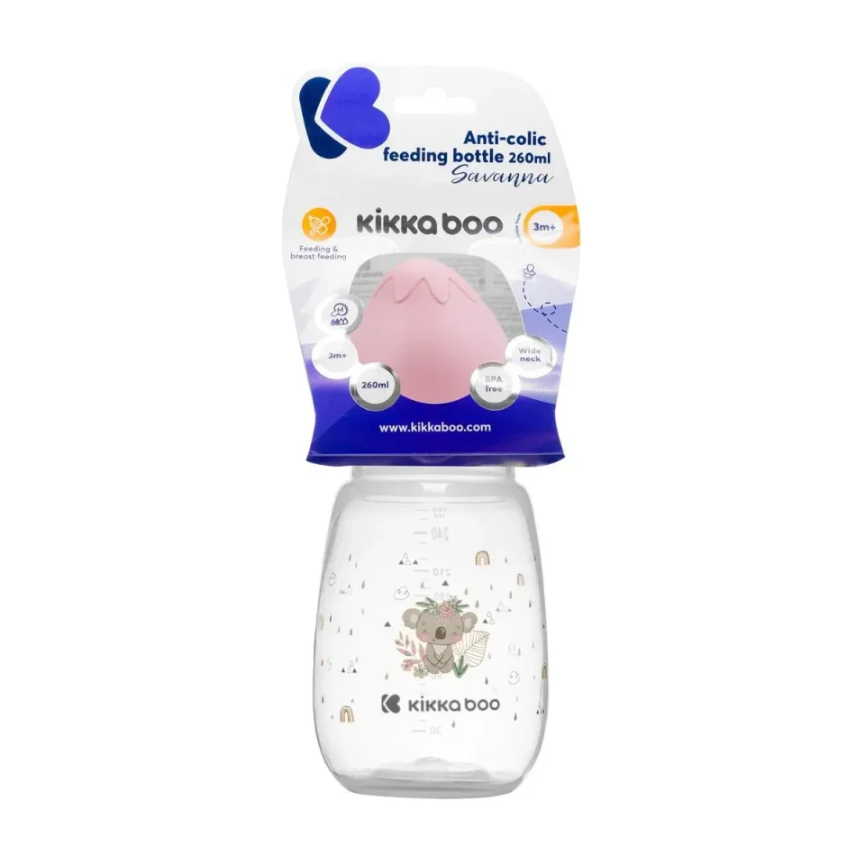 Biberon cu gat larg KikkaBoo Savanna Pink, 260 ml foto
