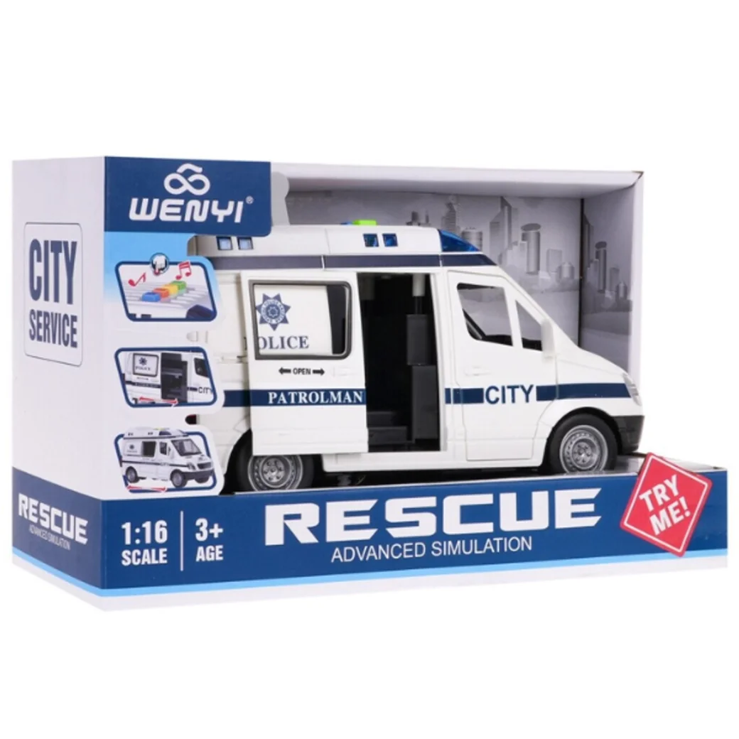 1:16 Mașina de poliție cu inerție (lumini /sunete / ușile se deschid)