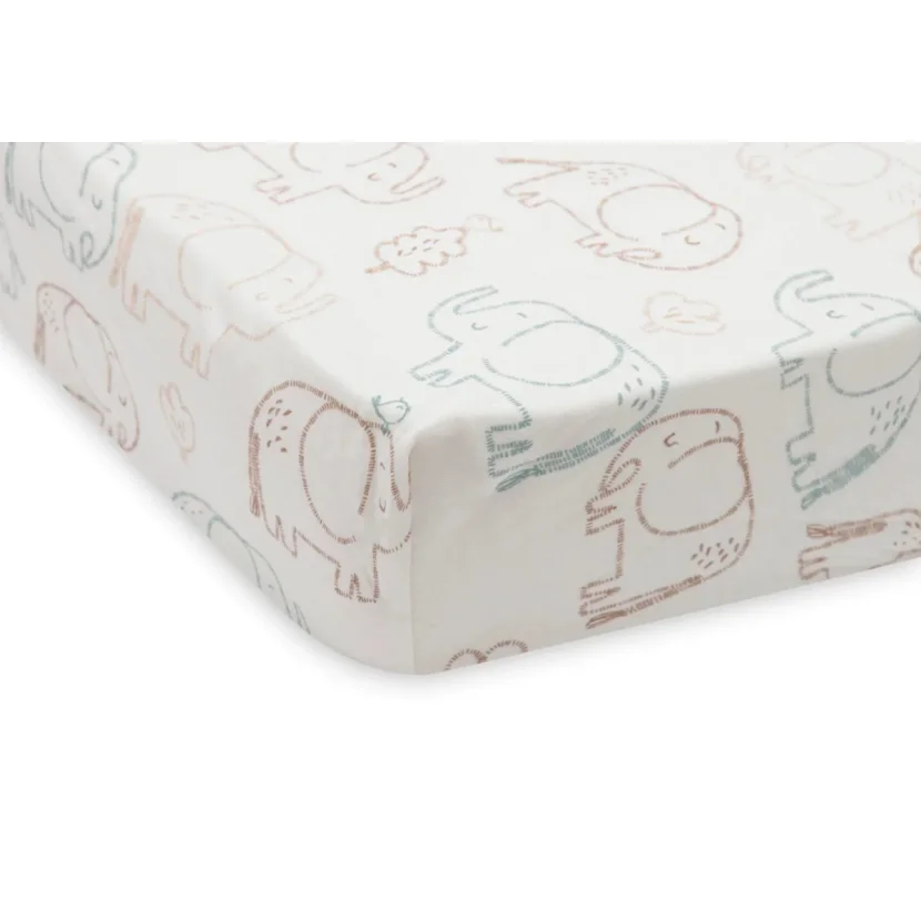 Cearsaf cu elastic Jollein Jersey Elephant Tales, 120x60 cm