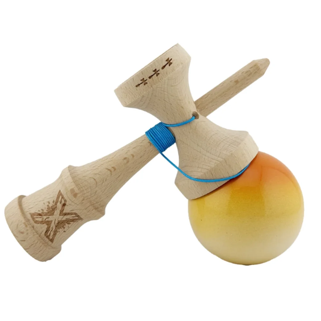 "Kendama Flippy X Original", profesională, 7 х 6 х 18 cm, ața 55 cm,cupe mari, galben-portocaliu