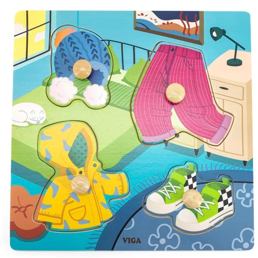 Puzzle din lemn cu buton „Haine"