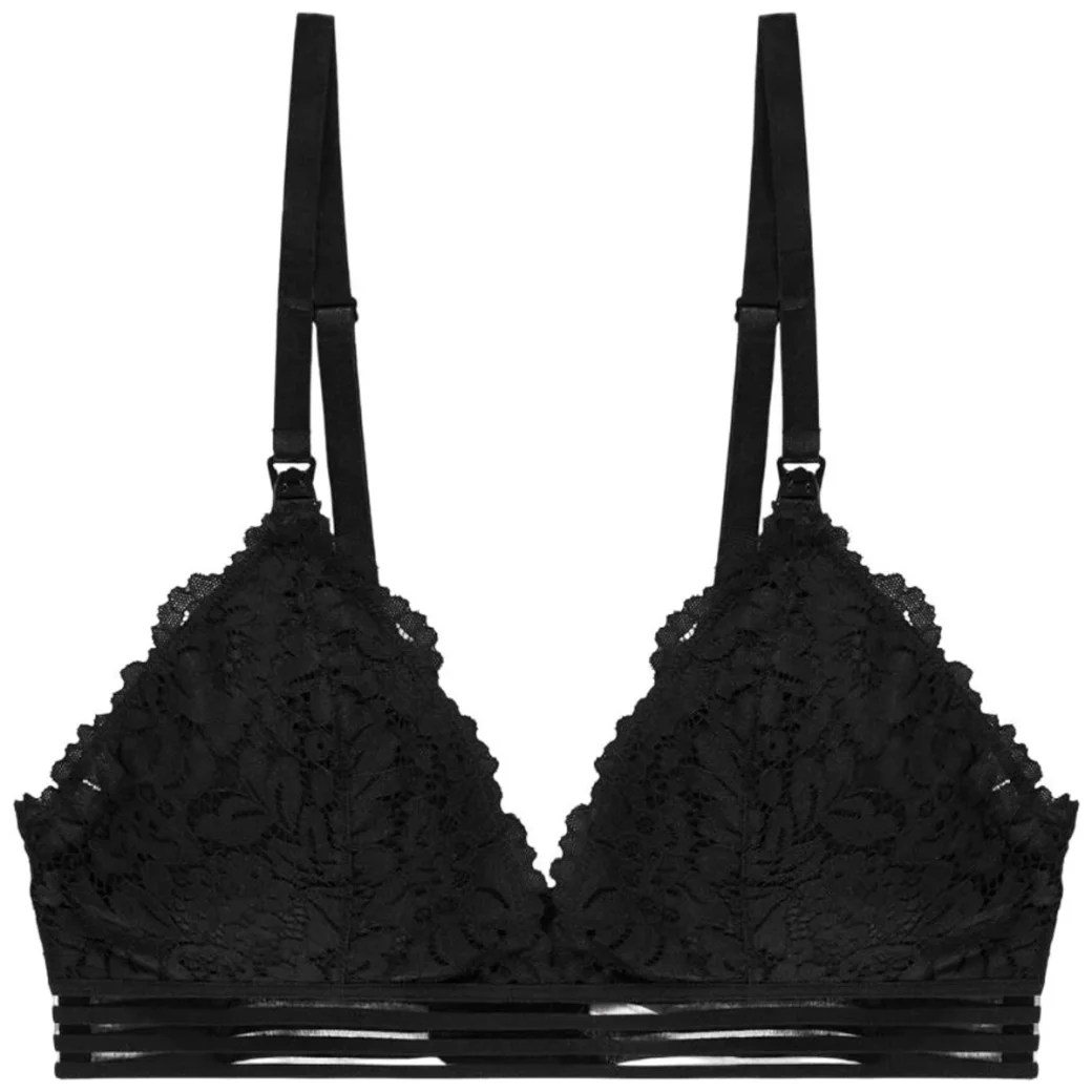 Sutien pentru alaptare cu efect de dantela Premaman Negru, marimea 105D