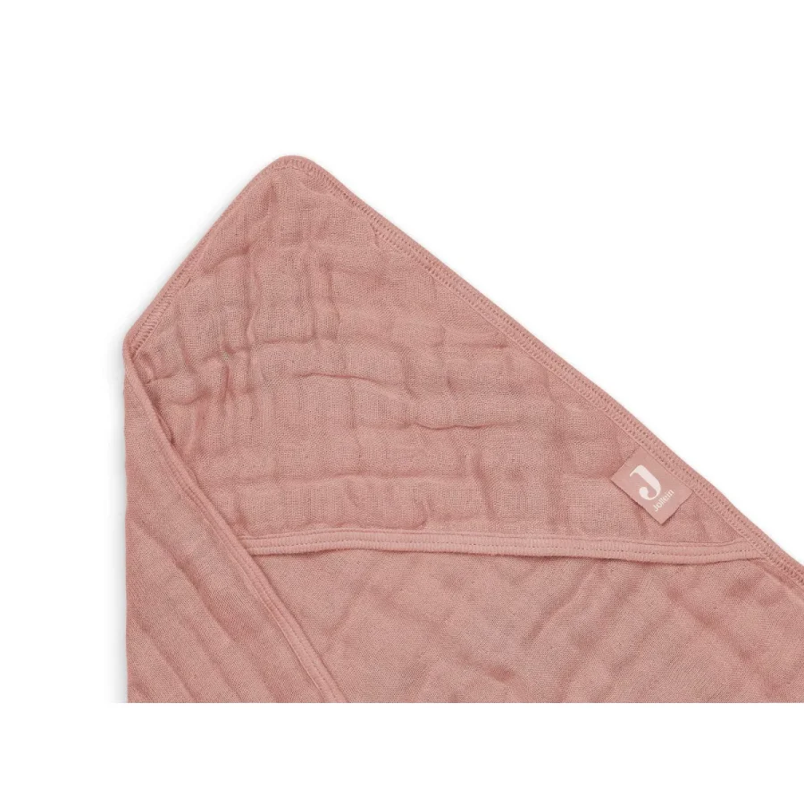 Prosop cu gluga Jollein Wrinkled Cotton Rosewood, 75x75 cm foto