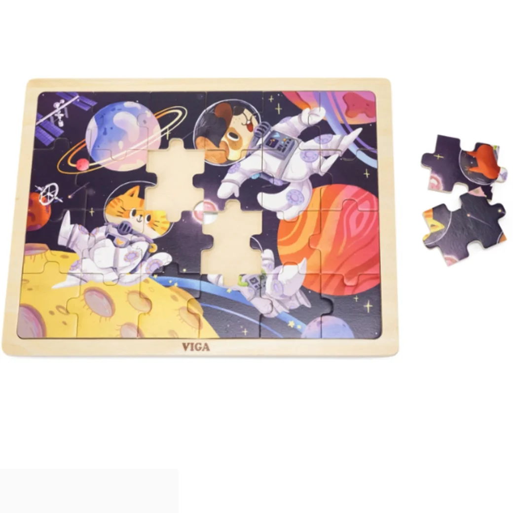 Puzzle din lemn "Animalele în cosmos", 24 elem.