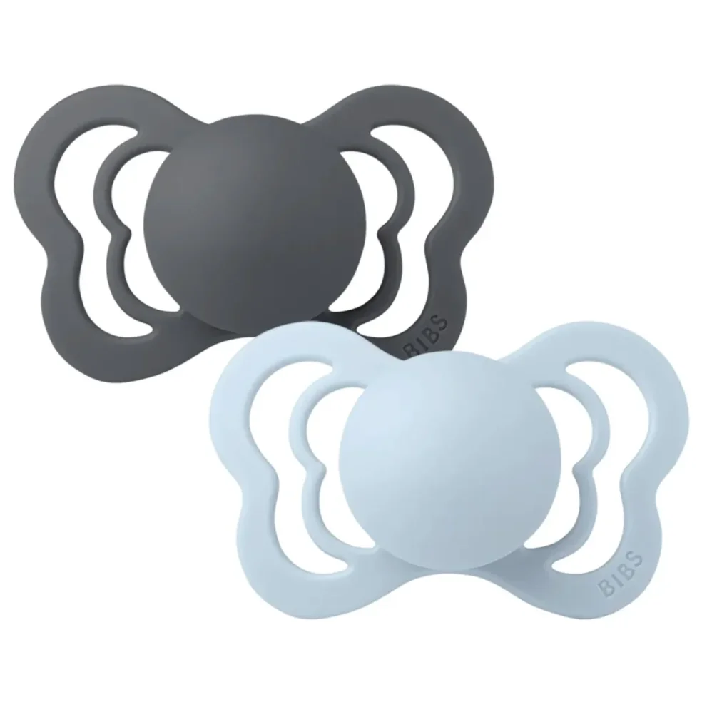 Set 2 suzete anatomice din silicon BIBS Couture Iron/Baby Blue (0-6 luni) foto