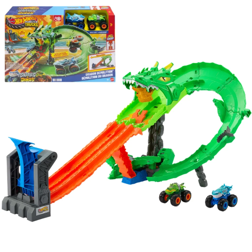 Игровой набор Hot Wheels "Разрушение Дракона" с 2 машинками Monster Trucks 1:64