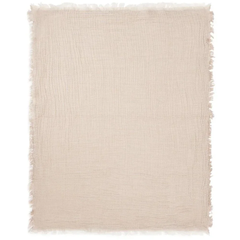 Paturica din muselina Jollein Fringe Stripe Biscuit GOTS, 75x100 cm