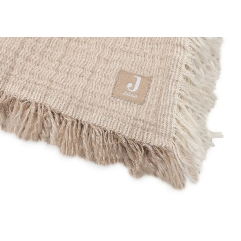Paturica din muselina Jollein Fringe Stripe Biscuit GOTS, 120x120 cm