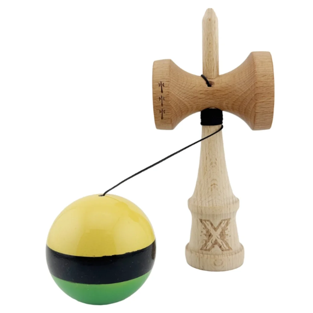 "Kendama X Original", Profesionala, Flippy, Rulment Metalic, Ața 55 cm, Ultra aderent, Cupe Mari, 7 x 6 x 18 cm, tricolor