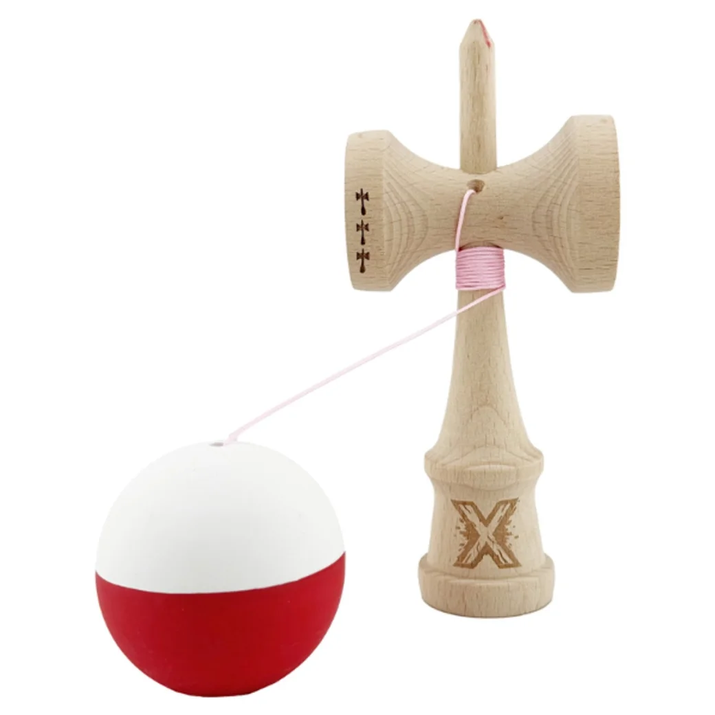 "Kendama X Original", Профессиональная, Flippy, Металлический стержень, Веревка 55 см, Большие Чашки, 7 x 6 x 18 см, бело-красная