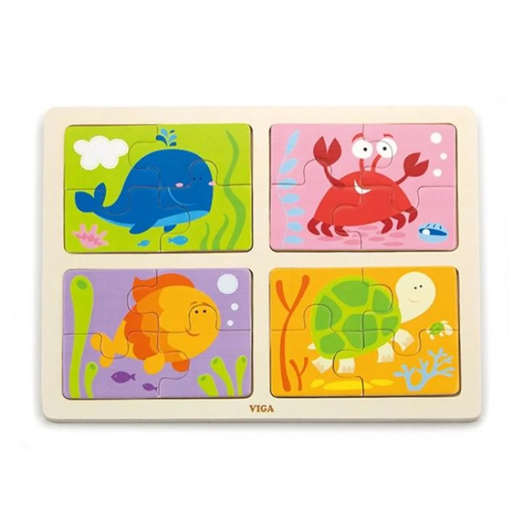 Puzzle din lemn 4 în 1 "Locuitorii mării"