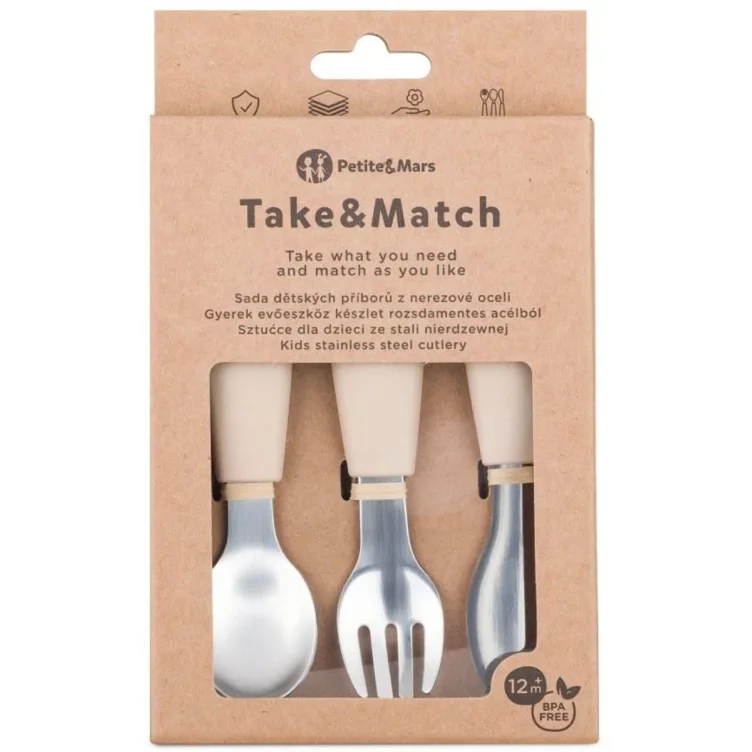 Set tacamuri din otel inoxidabil Petite&Mars Take&Match Desert Sand (12+ luni)