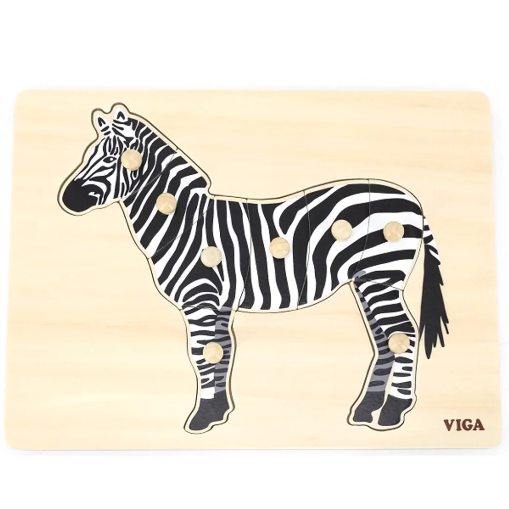 Puzzle din lemn Montessori cu buton "Zebra"