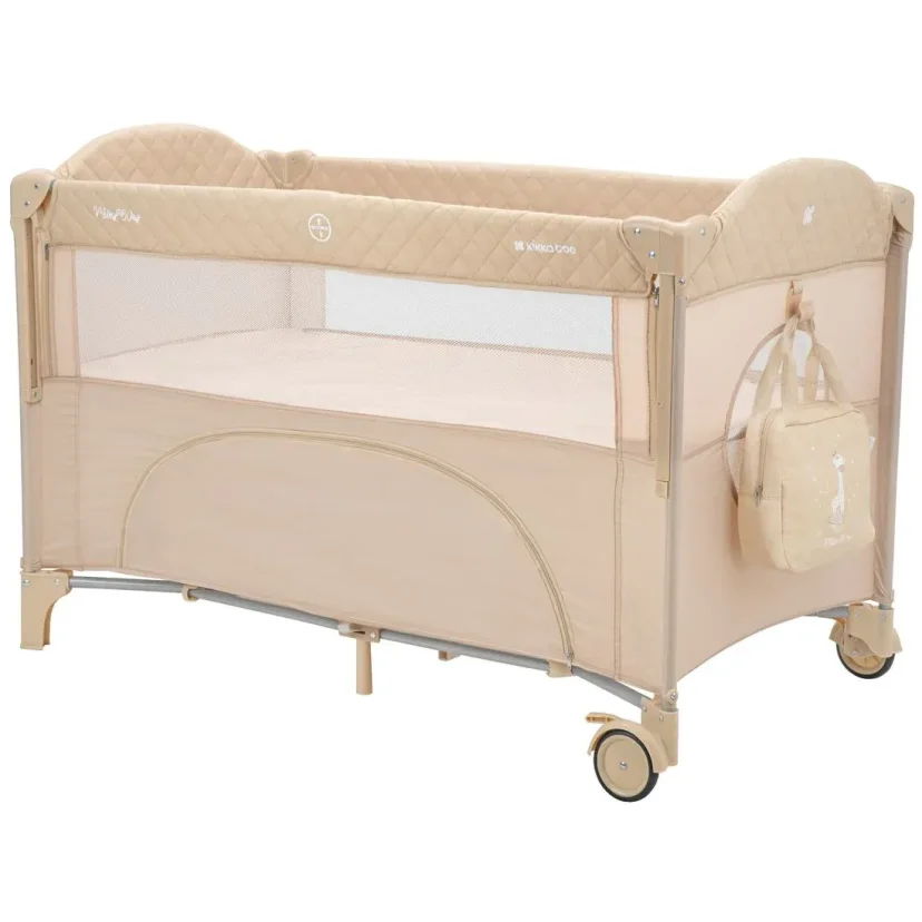 Patut pliabil cu 2 nivele KikkaBoo Milky Way Beige foto