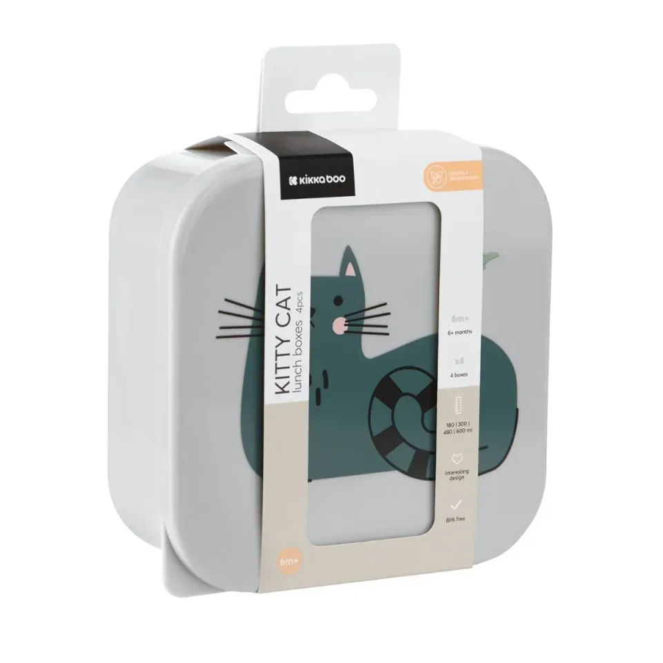 Cutii pentru pranz KikkaBoo Kitty Cat Grey, 4 buc. foto