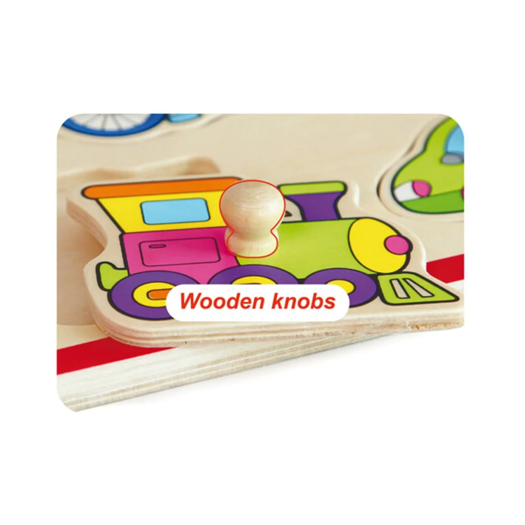 Puzzle din lemn cu buton „Mijloace de transport"