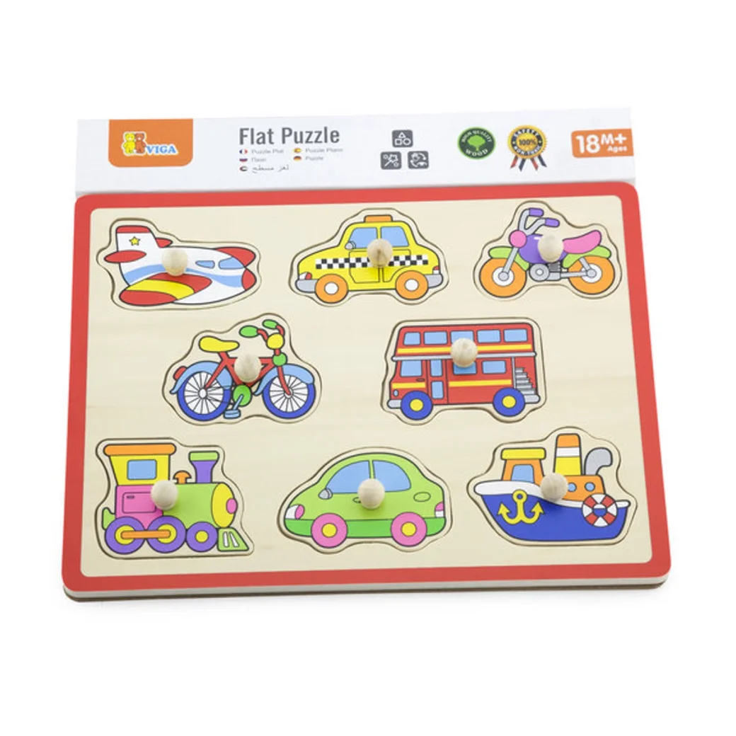 Puzzle din lemn cu buton „Mijloace de transport"