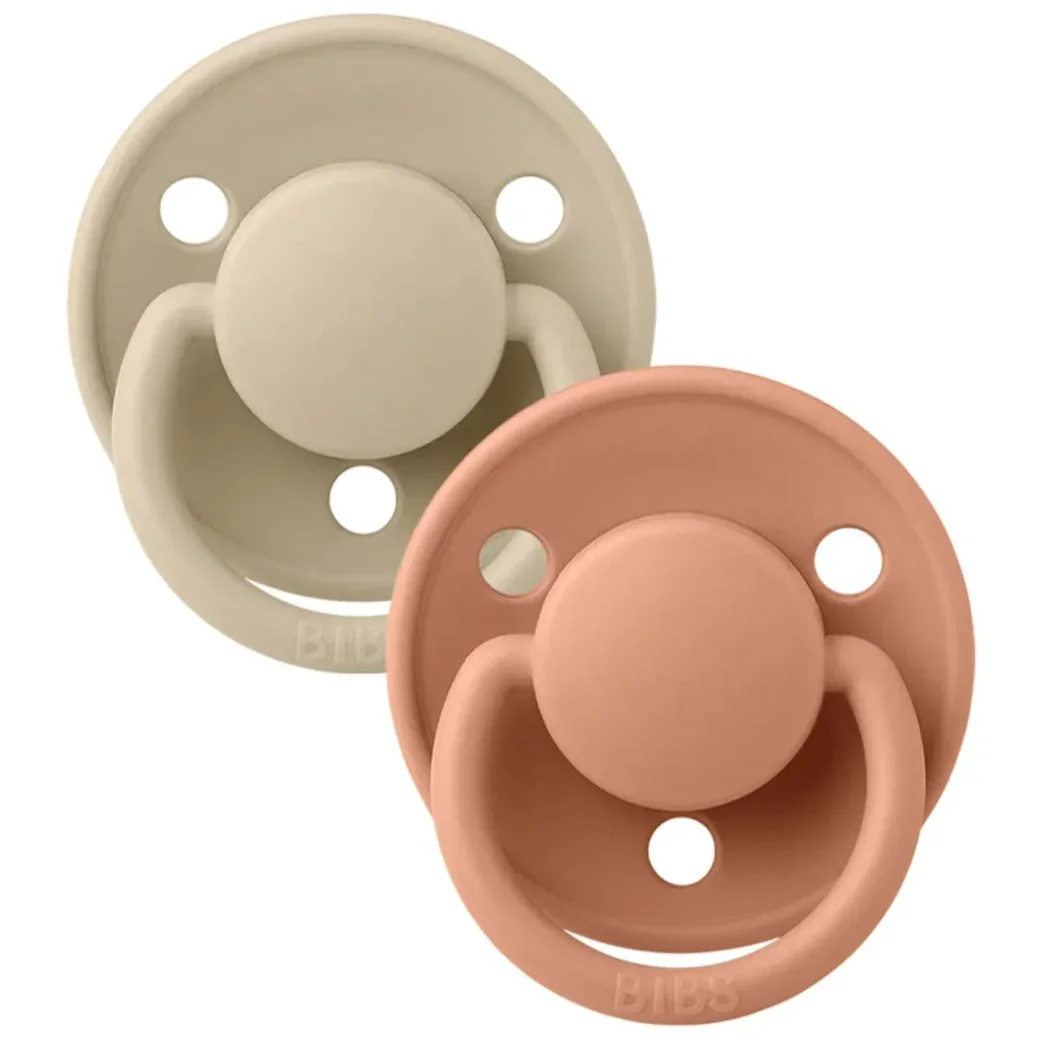 Набор из 2 круглых силиконовых пустышек BIBS De Lux Vanilla/Peach (0-36 мес.) foto