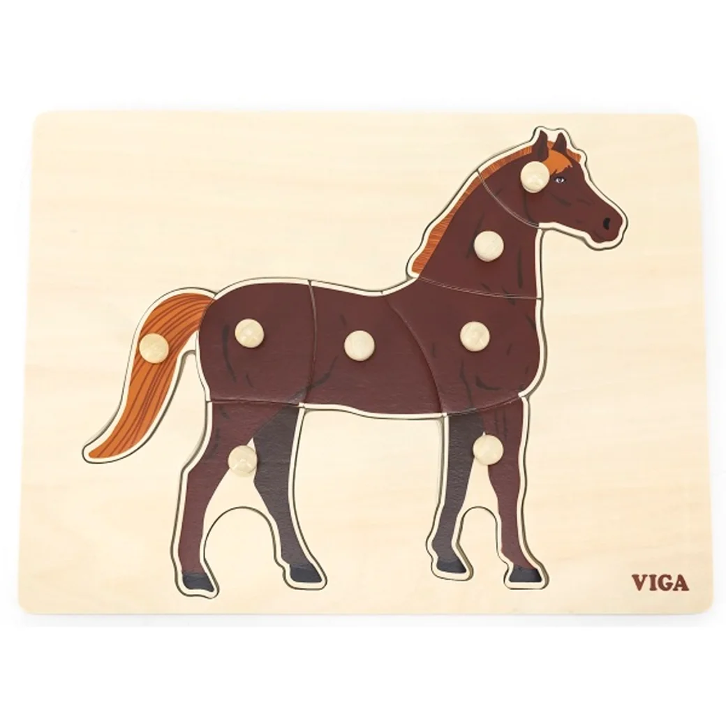 Puzzle din lemn Montessori cu buton "Cal"