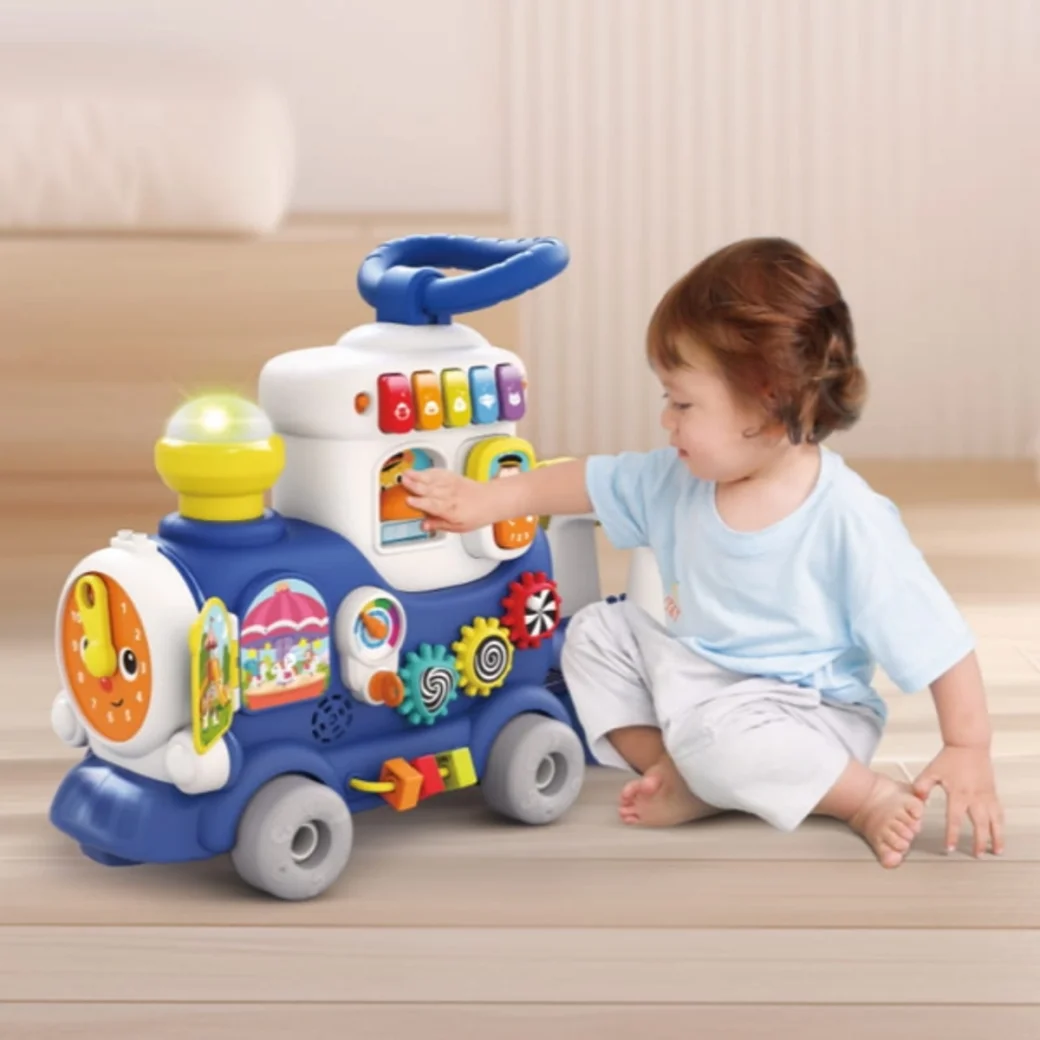Jucărie de tras 4 in 1 "Trenuț", albastru