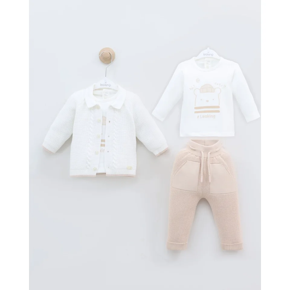 Leo King Baby Boy Set Of 3 Pieces - White 8037 9-12 / 74-80cm