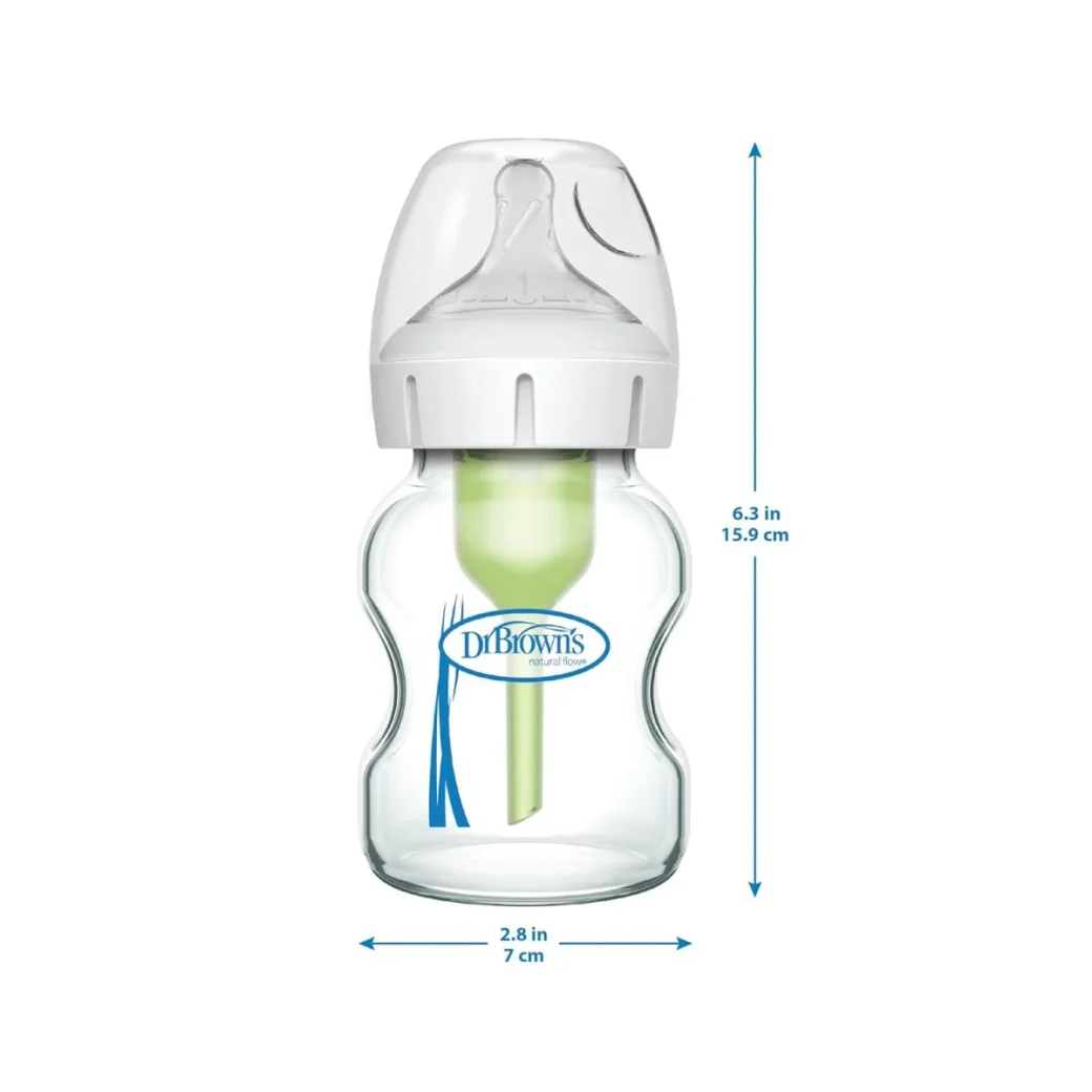 Biberon din sticla cu gat larg Dr. Brown's Options+, 150 ml