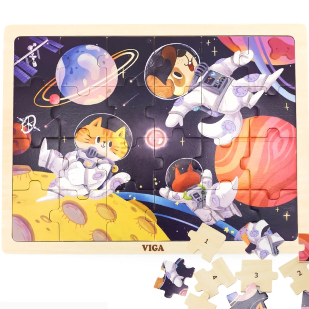 Puzzle din lemn "Animalele în cosmos", 24 elem.