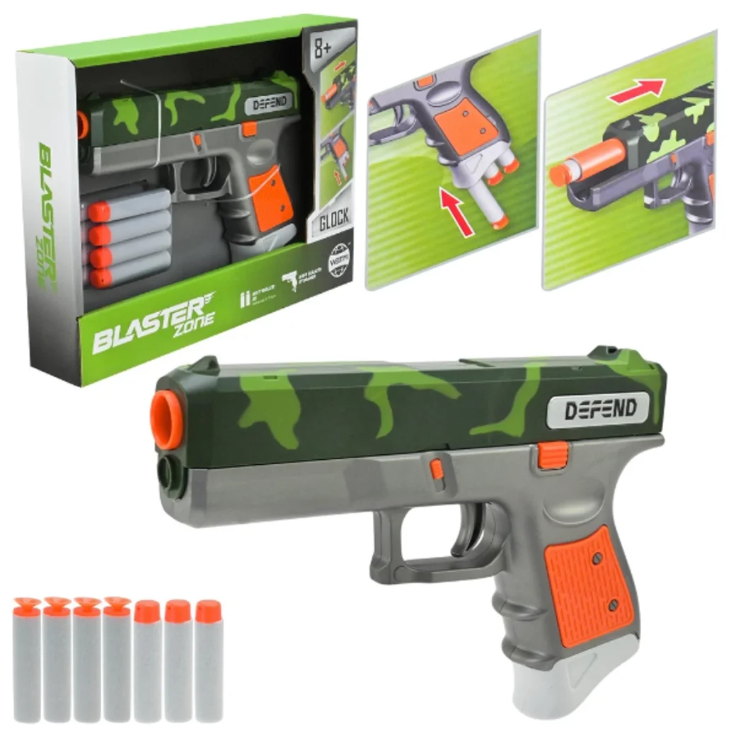 Пистолет Glock Blaster Zone с мягкими патронами (зеленый камуфляж)