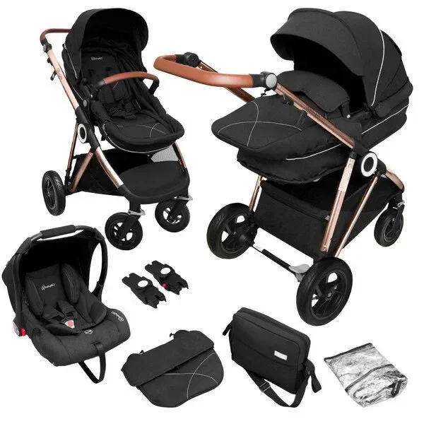 Коляска 3 в 1 BabyGo AIR Halime Black, рама Gold foto