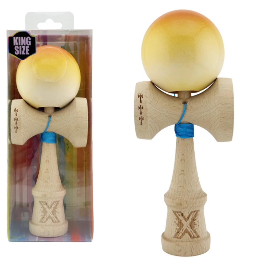 "Kendama Flippy X Original", profesională, 7 х 6 х 18 cm, ața 55 cm,cupe mari, galben-portocaliu