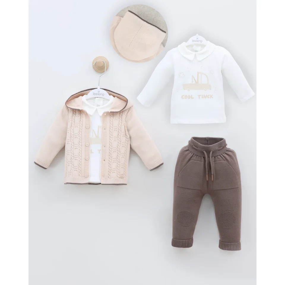 Leo King Baby Boy Set Of 3 Pieces - Beige 8004/2 3-6 / 62-68cm