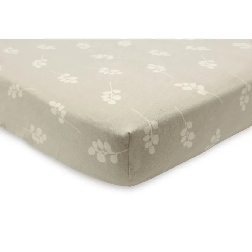 Простыня на резинке Jollein Jersey Twig Olive Green, 120x60 см