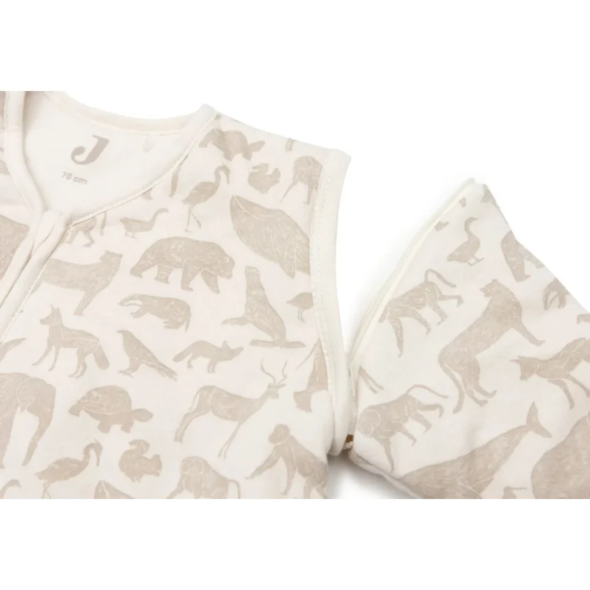 Sac de dormit cu maneci detasabile Jollein Sleepy Animals Nougat, 70 cm